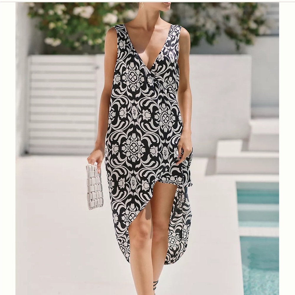 NWT By Anthropologie V-Neck Coverup -M beach 100% dress viscose floral black